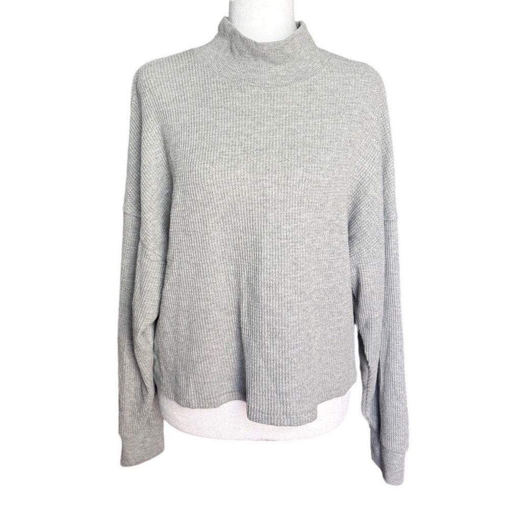 Abercrombie & Fitch Grey Waffle Knit Mock Neck Lounge Sweater S Clean Girl Cozy